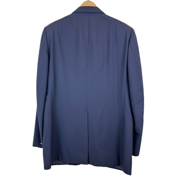 Vintage 90s Burberry Navy Blue 100% Wool Gold Logo Buttons Men's 44R - Picture 4 of 9